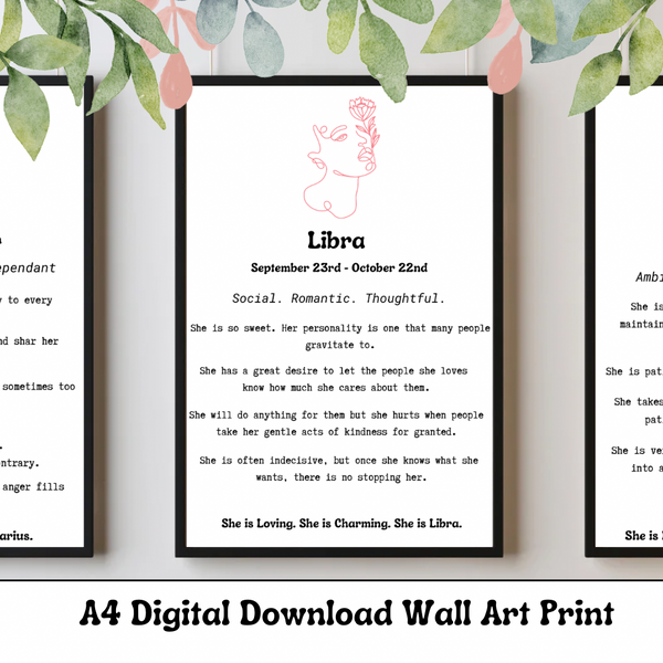 She is Libra - Star Sign & Horoscope Digital Download Prints