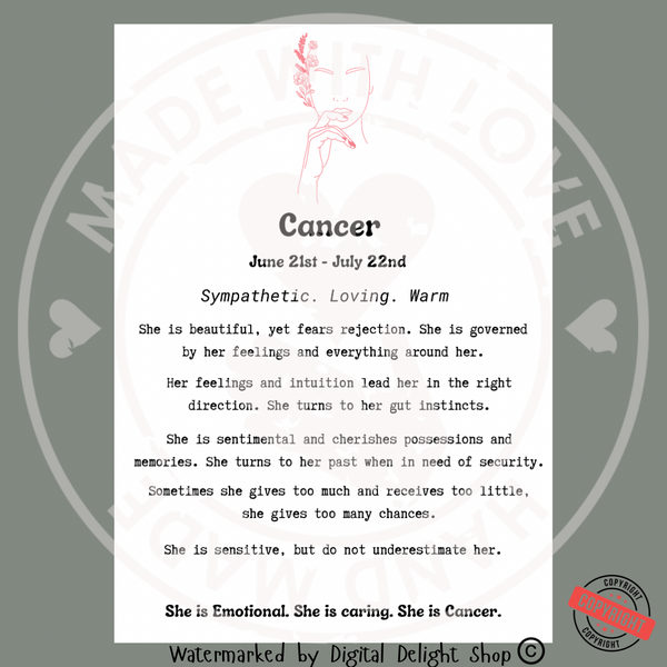 She is Cancer - Star Sign & Horoscope Digital Download Prints